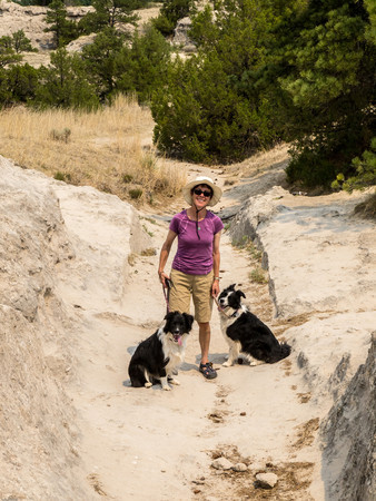 Nancy visiting the Oregon Trail ruts in Wyoming