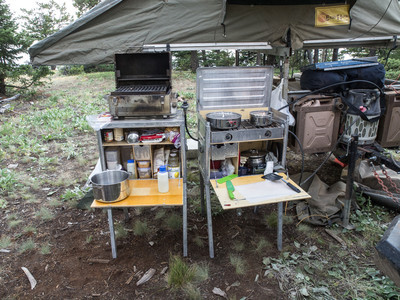 Kanz field kitchen and pantry setup for camping