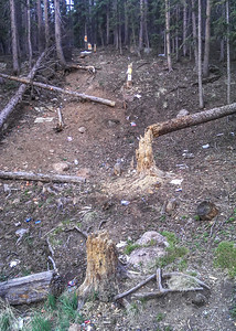 Trash and debris at a shooting target area