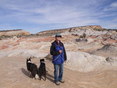 Nancy and the dogs at White Pocket, Arizona