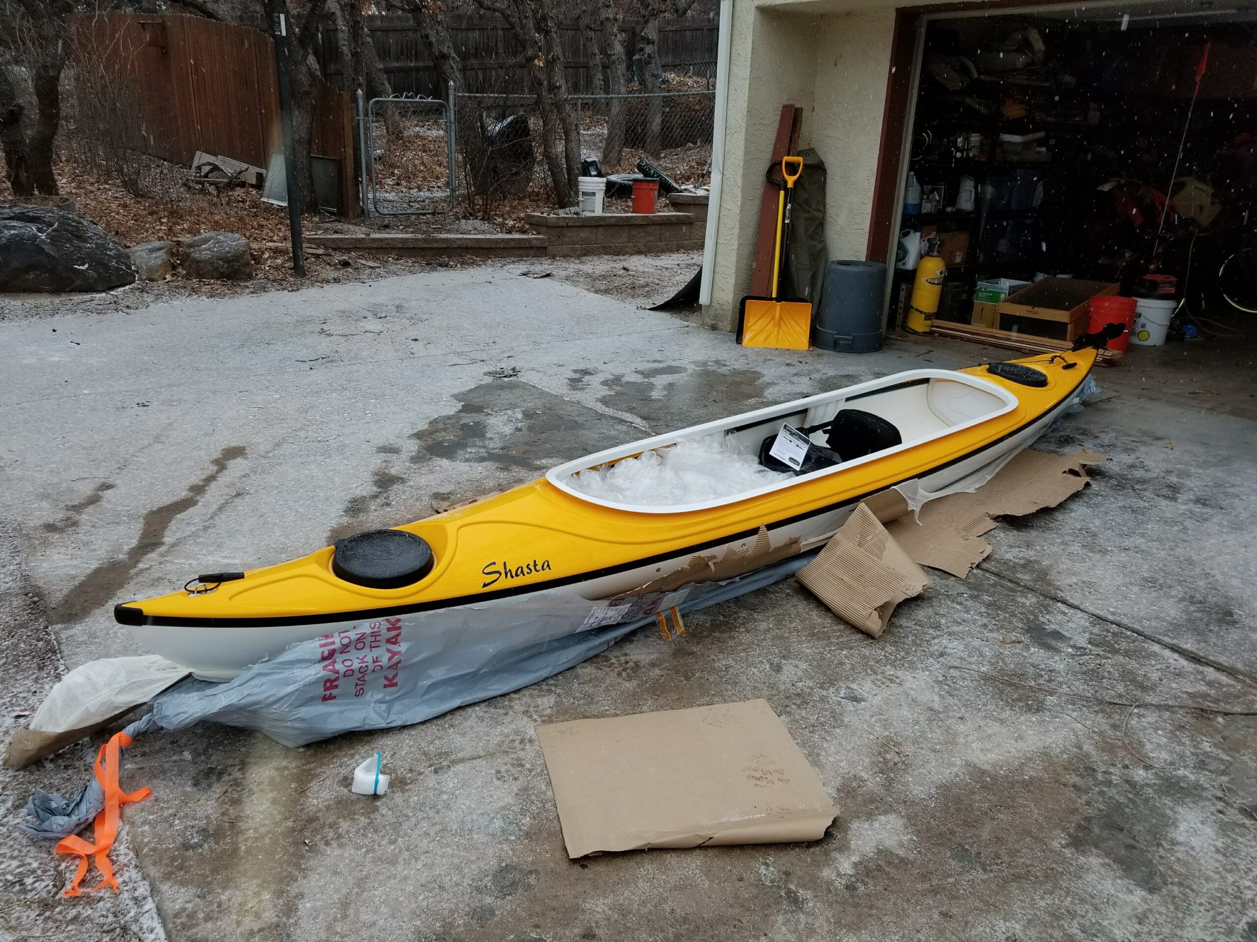 Custom Eddyline Shasta kayak built for solo paddling
