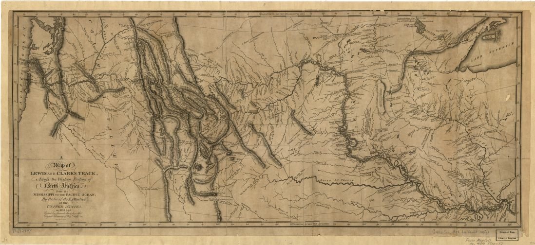 Historic map of the Lewis and Clark expedition route